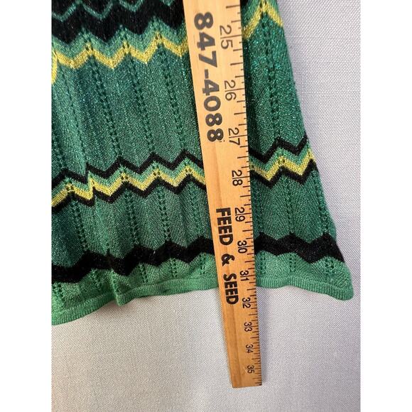 Bebe Dress Womens Small Green Black Silver Chevron Metallic Party Night Out - Picture 3 of 5